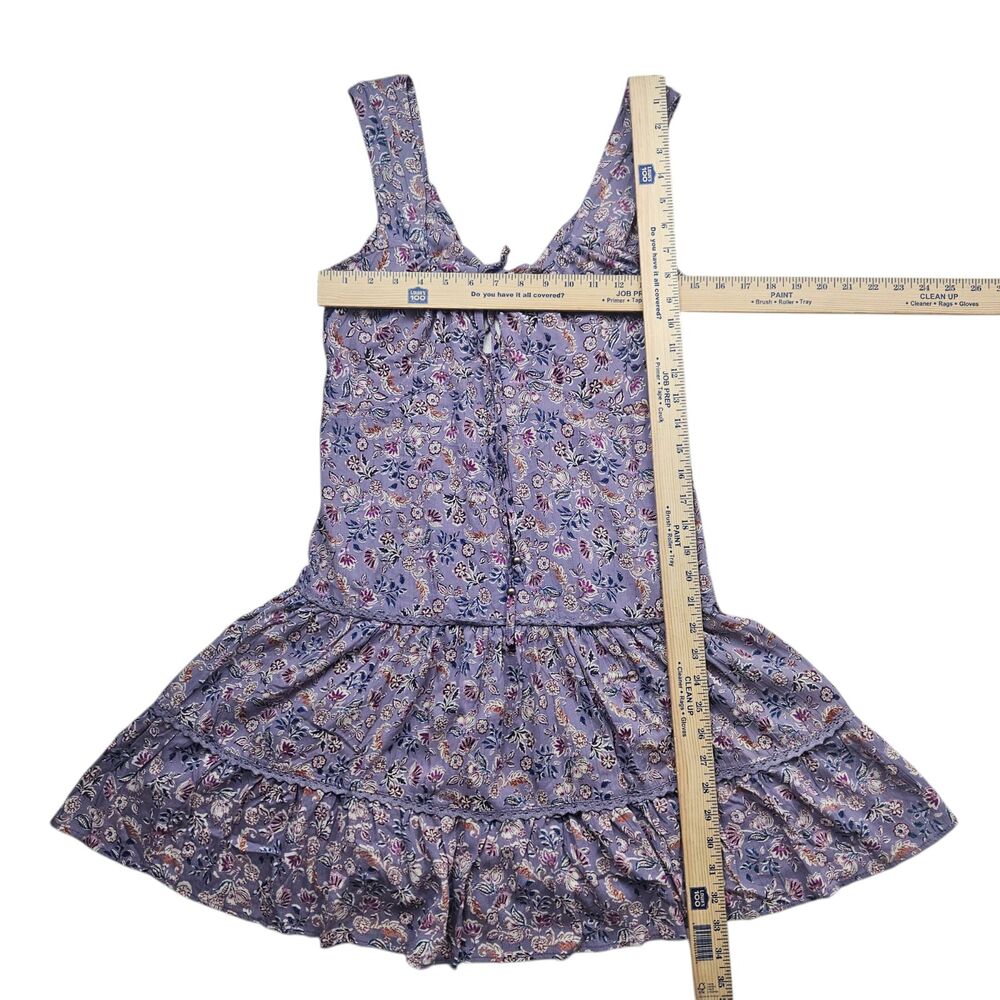 Angie Womens Floral Babydoll Mini Dress Large Purple Boho Tiered Open Back - Picture 6 of 8